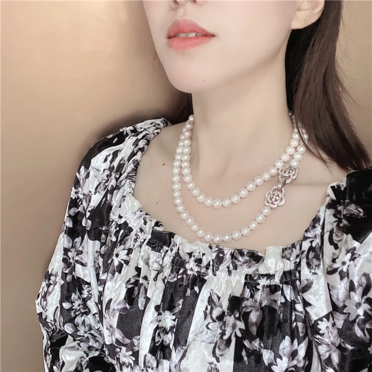 Fixed Single Row Double Row Pearl Buckle Necklace Buckle Sweater Chain