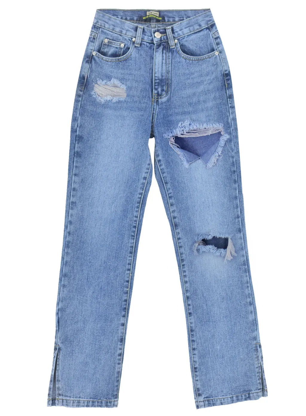 Women's High-waisted, Slim, Straight-leg Denim Trousers, Mopping Pants - Blue