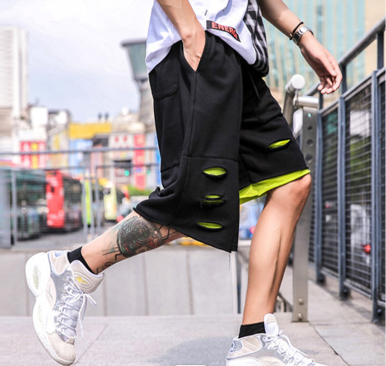 Men's Irregular Trouser Legs Beach Pants Loose Ripped Shorts