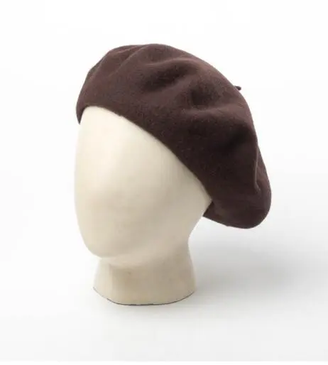 Women's Pure Color Simple Woolen Beret Coffee - Shop at LoveMi