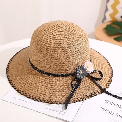 Flower Woven Sun Hat Two Flowers Parent-child Beach Sun Protection