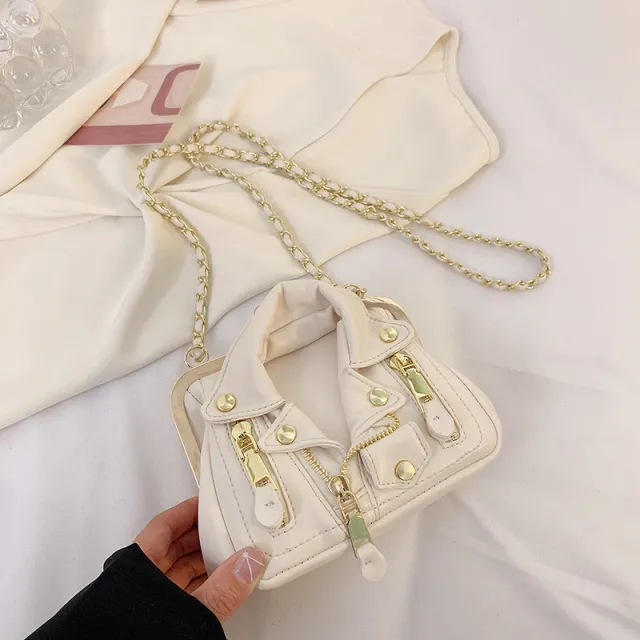 Women's Fashion Rivet Clothes Styling Chain One Shoulder Messenger Bag White - Shop at LoveMi