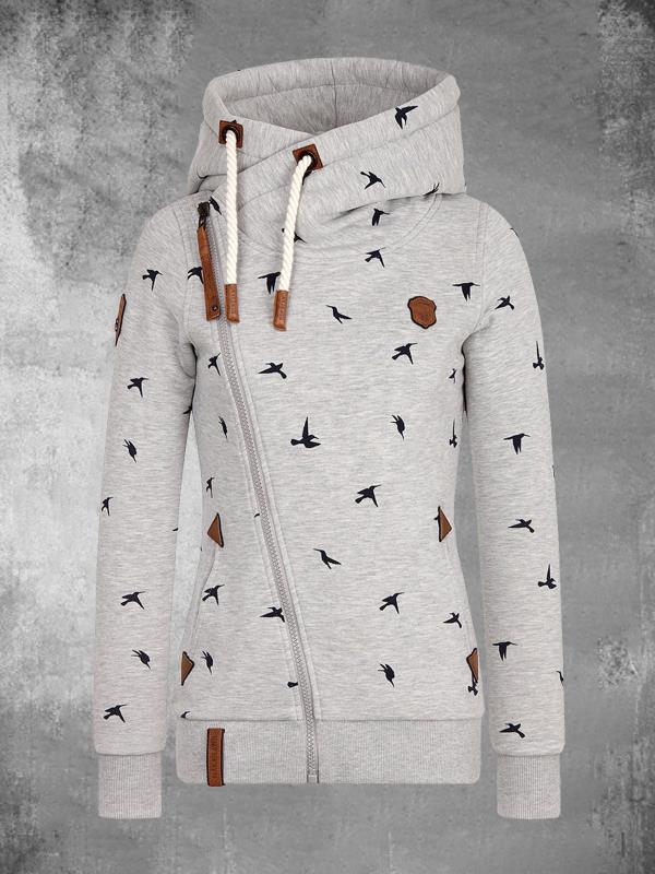 Title 2, Bird Digital Print Hooded Pocket Zipper Cardiga...