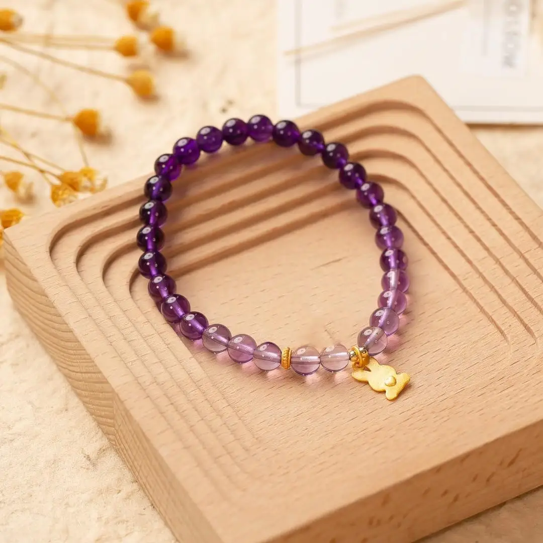 Single Circle Natural Amethyst With Bunny Pendant