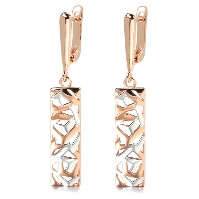 Popular Hollow Carved Two Color Tag Earrings