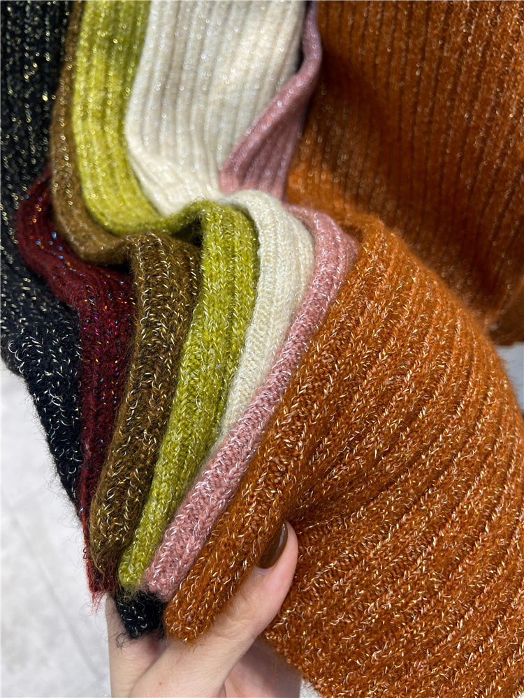 Off-shoulder Design Bright Silk Thread Solid Color Loose Warm Sweater