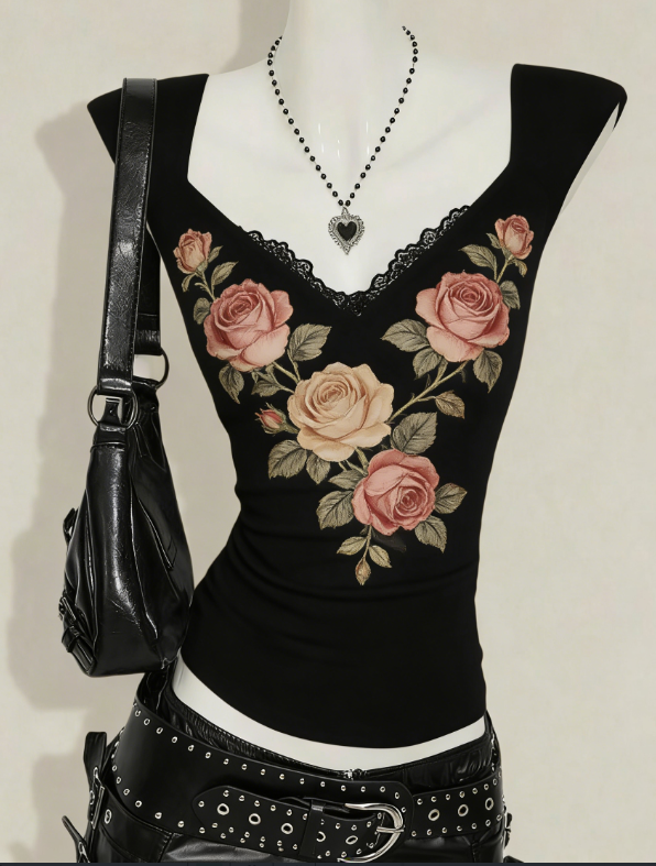 Rose Embroidered Lace V-Neck Top — image 1