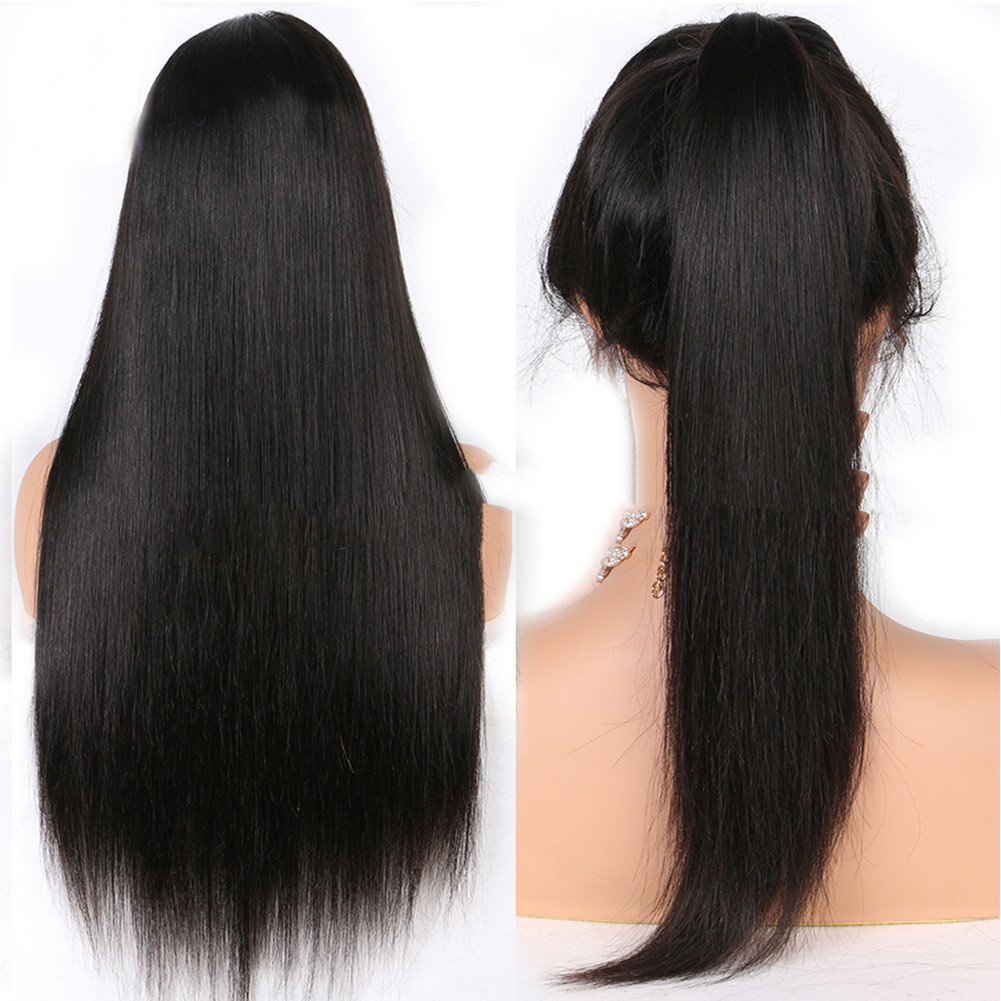 Ladies Mid length Straight Hair Black Synthetic Front Lace Wig Headgear 26Inches - Shop at LoveMi