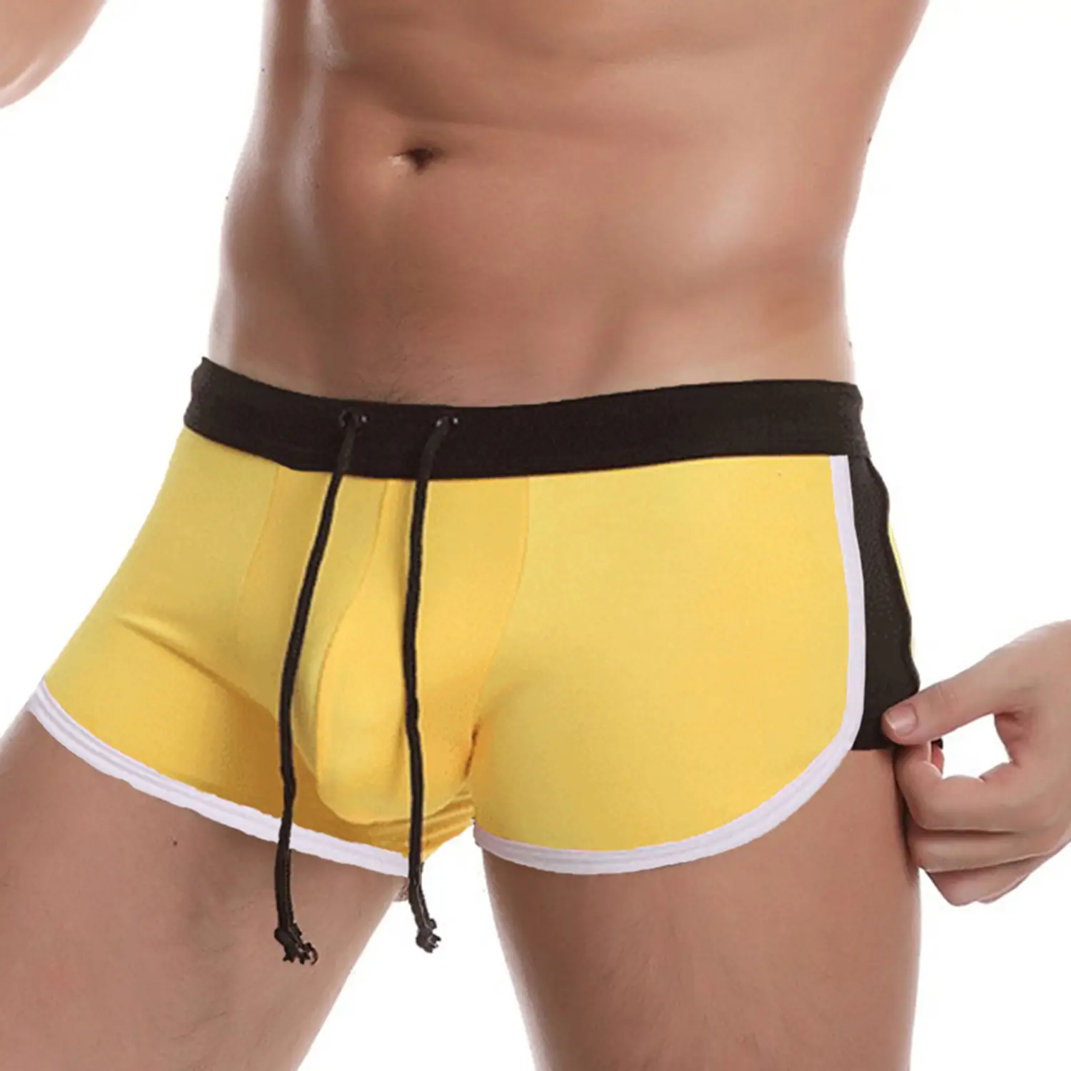 Men's Color Block Swim Trunks Quick Dry Drawstring Waist Beach Shorts Plus Size Bathing Suit For Swimming Spa