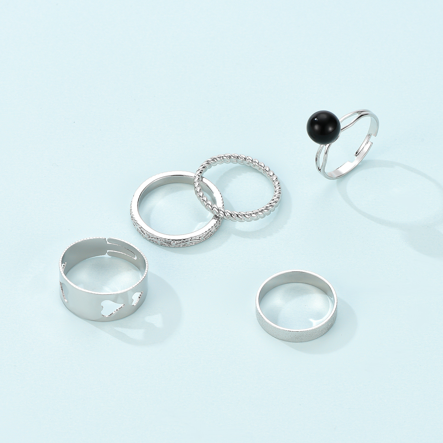 Fashion Hollow Heart Wide Ring Alloy Set