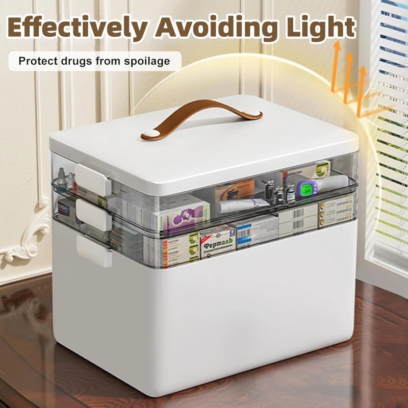 3 Layers Medicine Storage Box, Portable First Aid 3 Tier, White