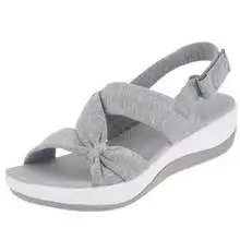 Women's Simple Fish Mouth Sponge Cake Sole Roman Sandals - Grey - View 1