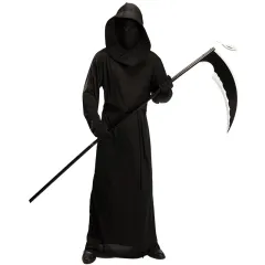 Grim Reaper Costume with Robe, Hood and Gloves for Men - Black - View 1