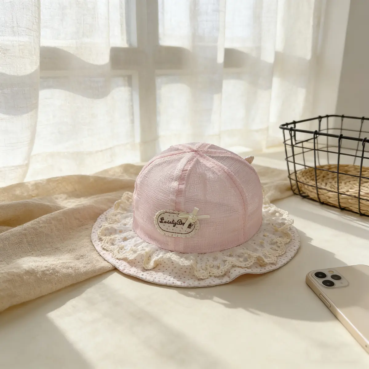Children's Lace-brimmed Hat With Colorful Flower Prints