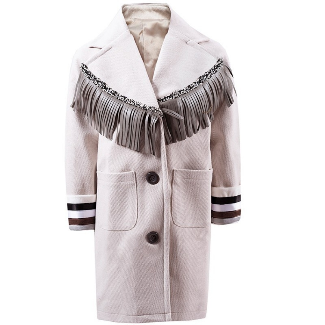 Girls Woolen Long Coat 3-12y Cream Orange Vintage Cute Style — image 7