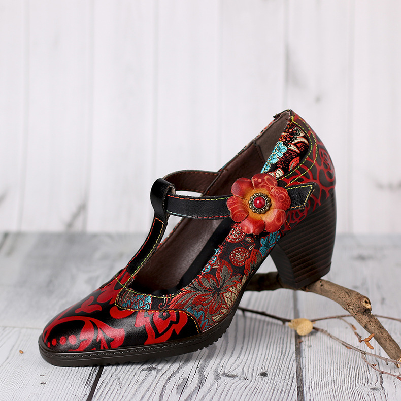 High Heels Female Retro Women's Fashion Flowers Handmade Ethnic Style