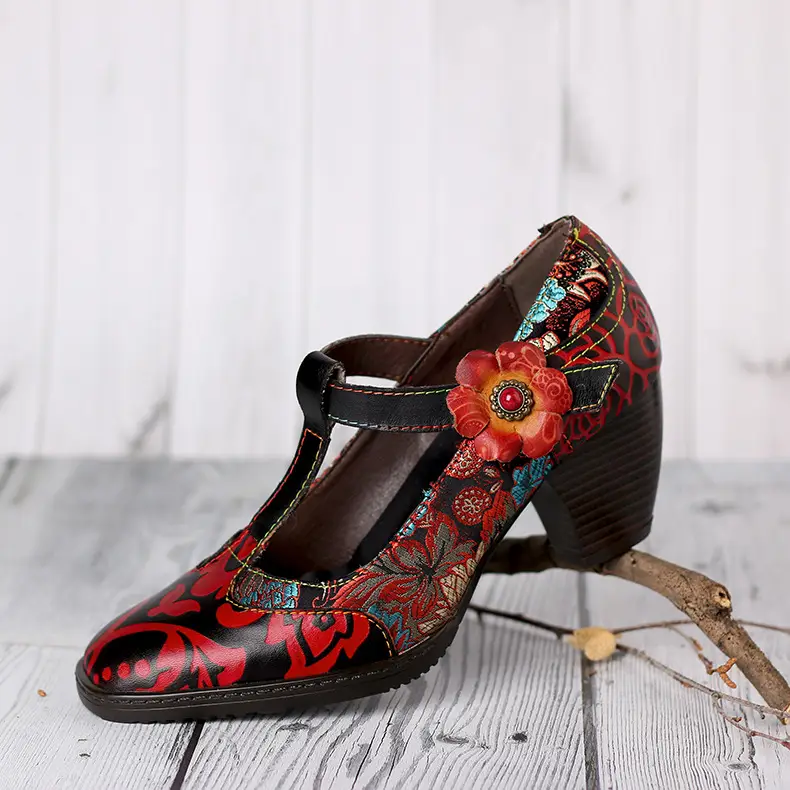 High Heels Female Retro Women's Fashion Flowers Handmade Ethnic Style