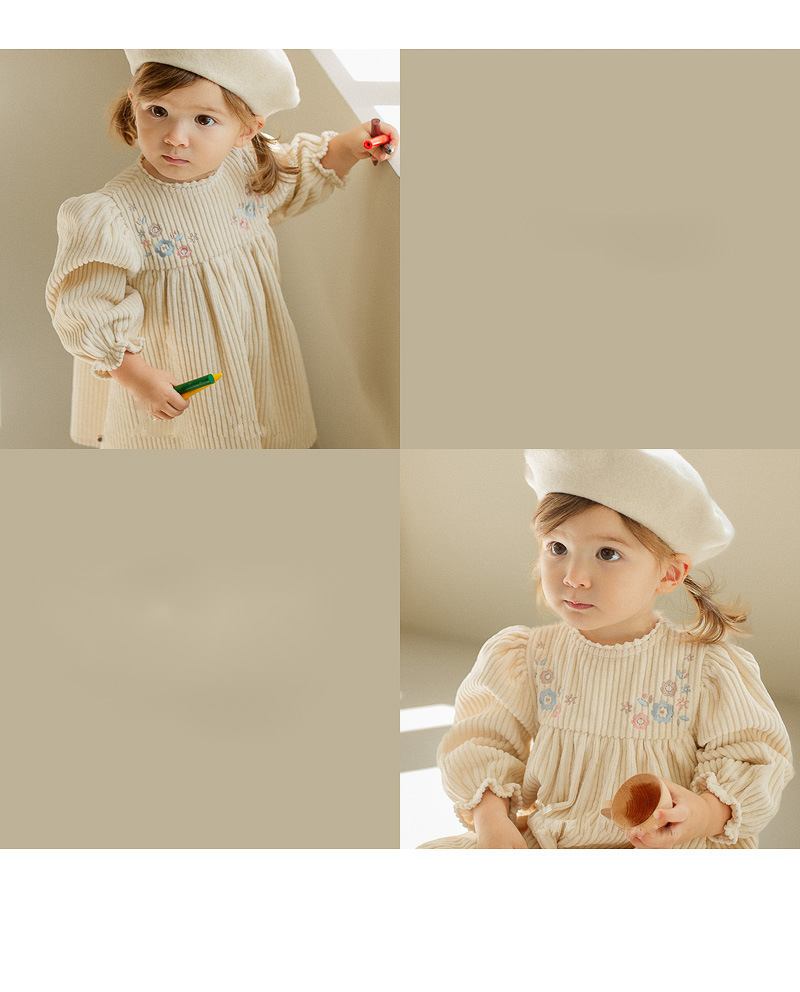 Title 3, Little Girl Corduroy Embroidered Long Sleeve Pr...