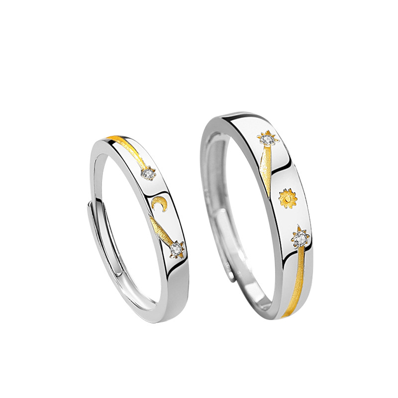 Title 2, Sun Moon Stars Couple Ring 925 Silver Literary ...