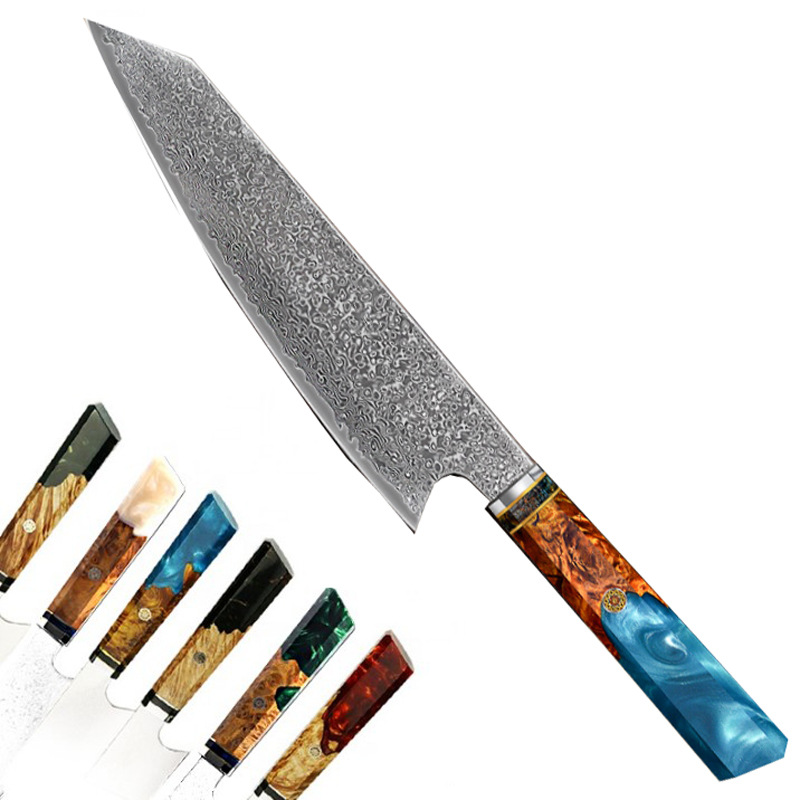 Leather Steel Resin Stabilized Wood Cutting Knife Octagonal Japanese Chef's Knife Chef Cooking Slicing Knife