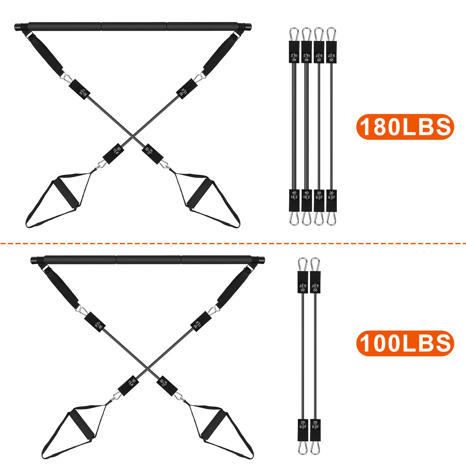 100LBS OR 180LBS Band Options - 1Pc Pilates Bar Kit Multifunctional Pilates Yoga Toning Bar Full Body Exercise Equipment Set For Beginners Intermediates Professionals 4 Elastic Resistance Bands — foto 18