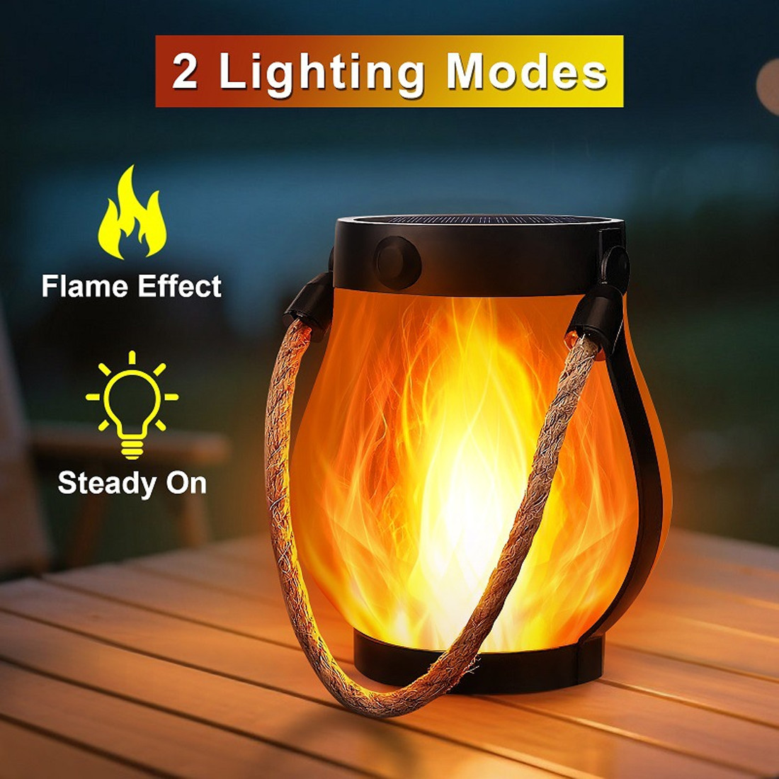Solar And USB-Rechargeable Flame-Effect Hemp Rope Lantern For Garden Parties — image 4