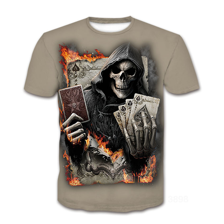 Title 3, T-shirt uomo con stampa digitale 3D teschio, gi...