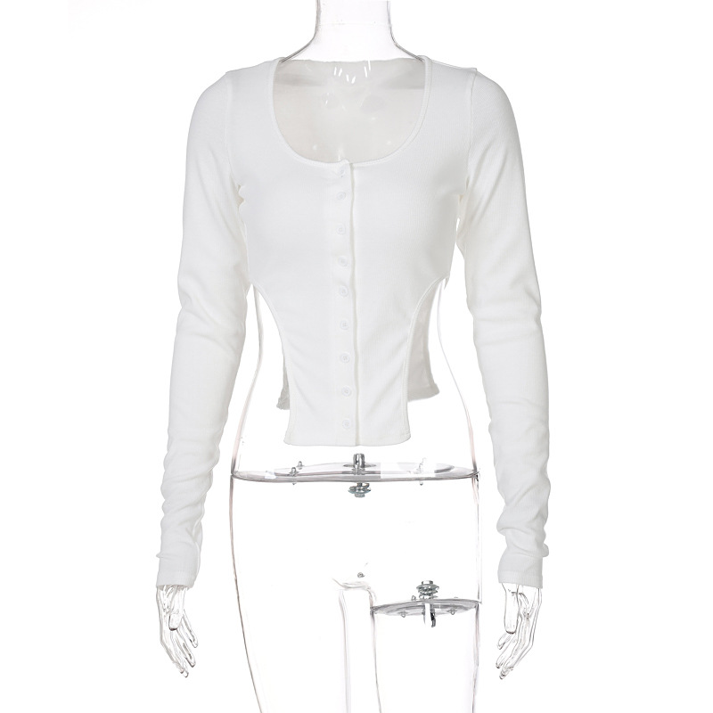 Women's Cardigan Long-sleeved Slim T-shirt Solid Color Top