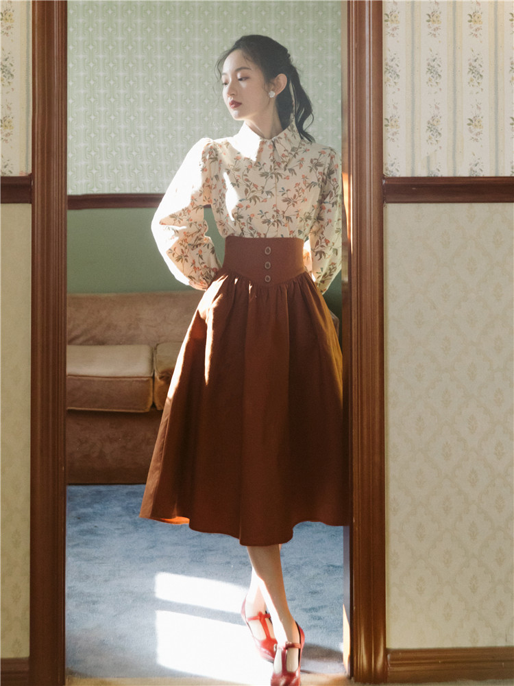 Women's Printed Shirt With High Waist Skirt Two-piece Suit - Image 1