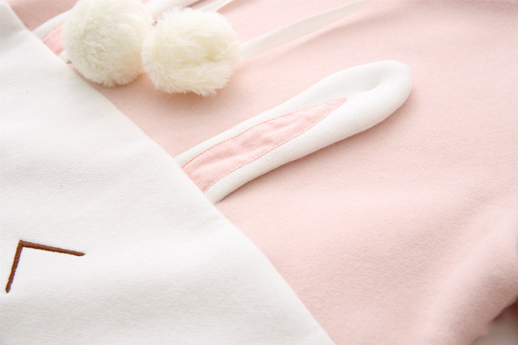 Ears Long Sleeve Plus Fleece Hooded Pullover