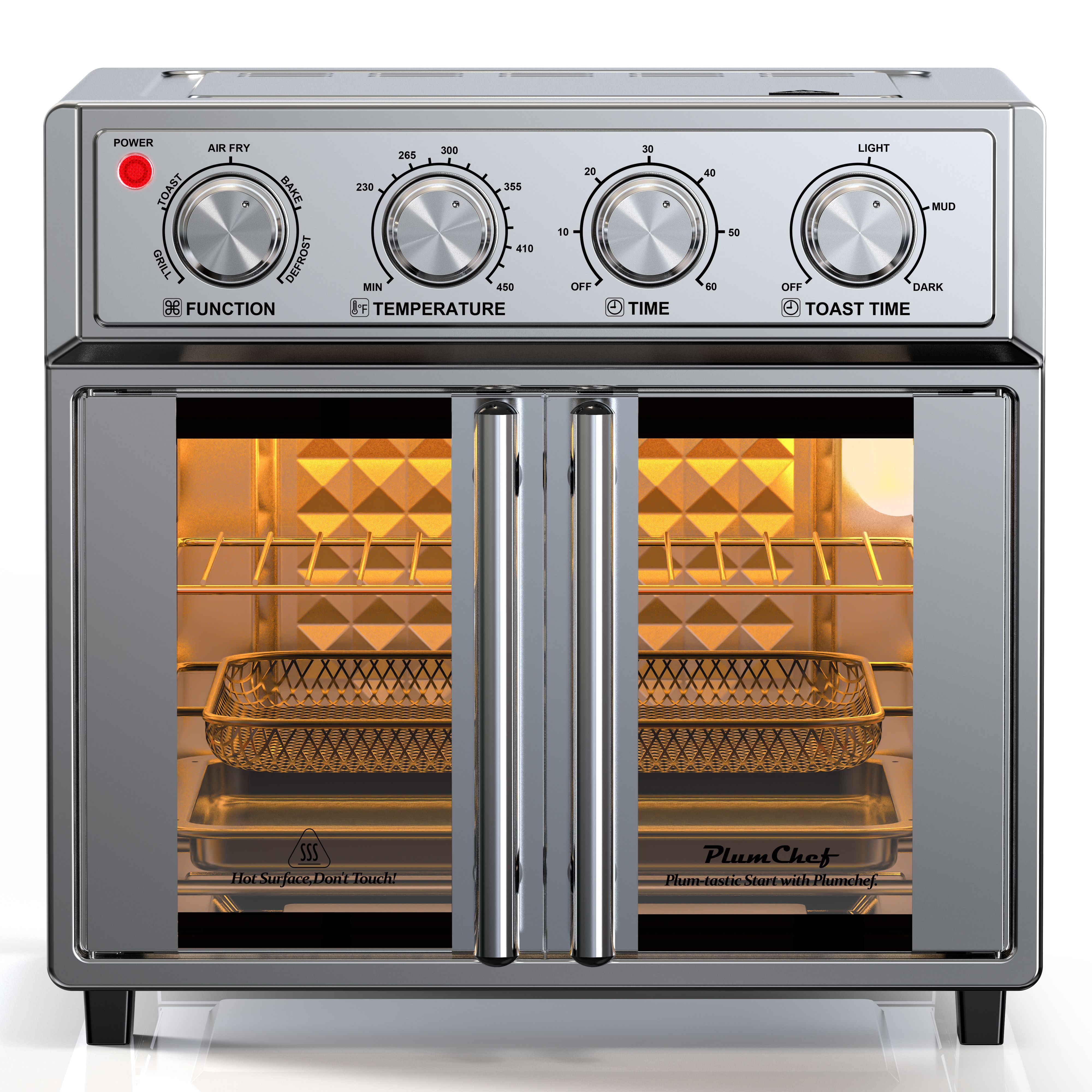 29.5 QT Air Fryer Convection Toaster Oven, French Door, 6 Slices, 1700W, Multifunction Oven, Air Fryer, Toast, Grill, Defrost, Bake, Time And Temperature Controls, Silver, Amazon Resale Prohibited — foto 8