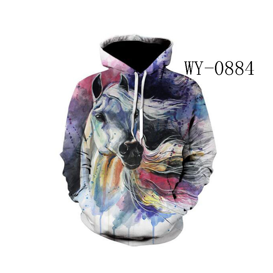 Title 2, Color Horse 3D-geprinte hoodie met zak, comfort...