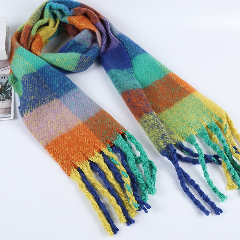 New Thickened Warm Circle Yarn Color Plaid Scarf