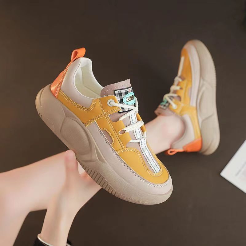 Women's Fashion Thick-soled Leather Stitching Sneakers - Image 3