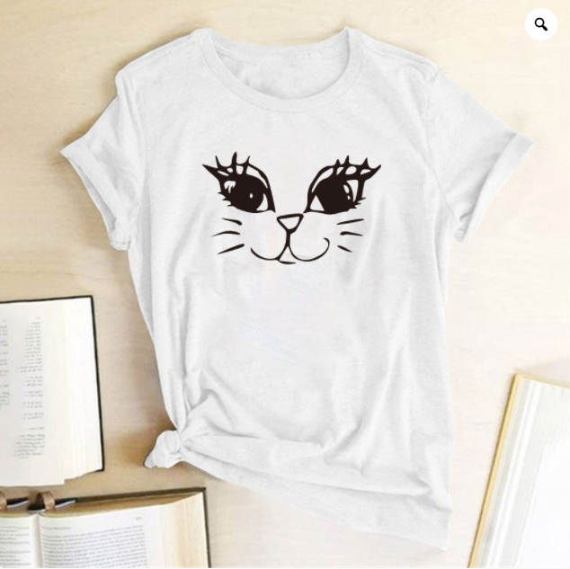 Title 3, Short-sleeved T-shirt Female Round Neck Cat Print