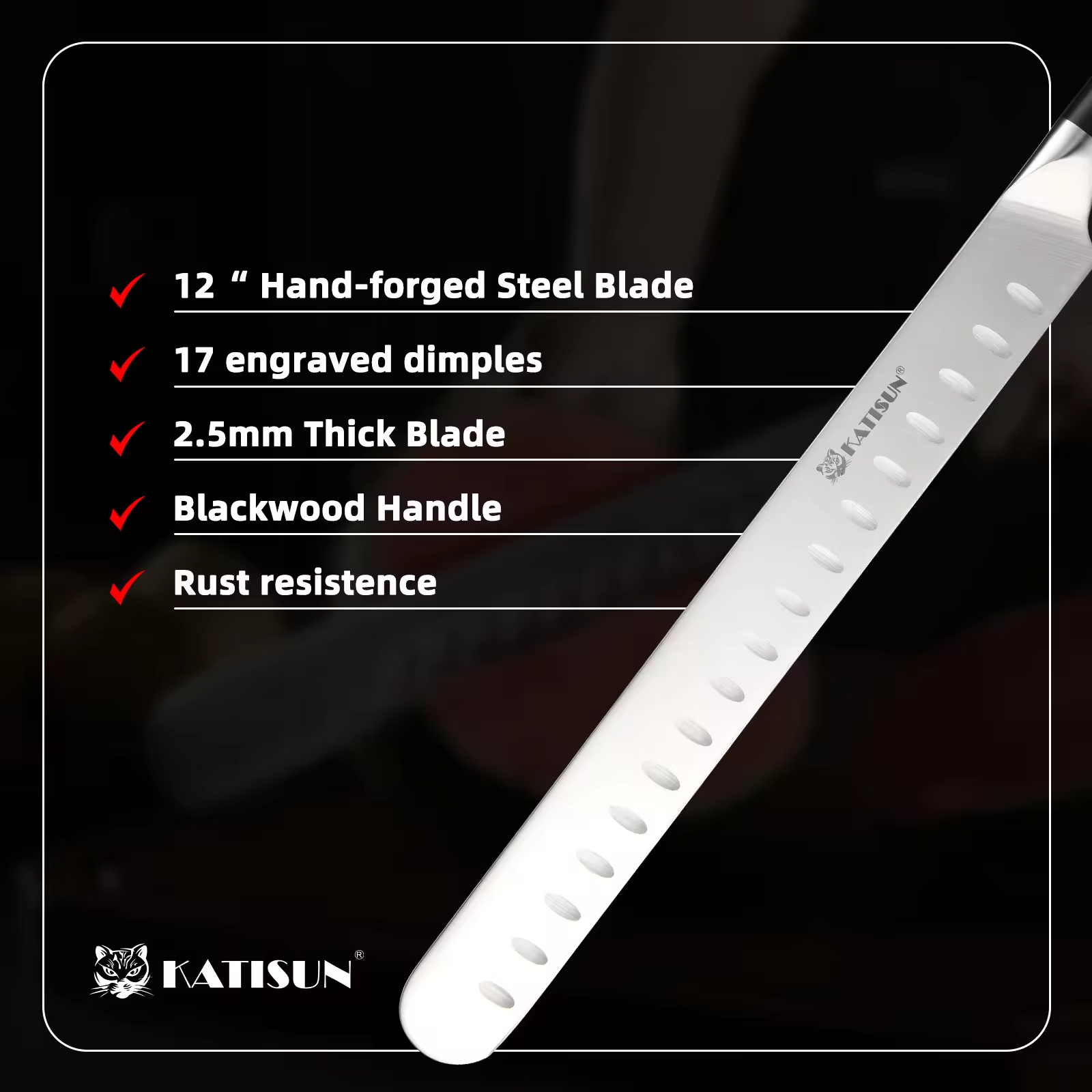 10-inch Carbon Steel Chef Knife For Beef, Turkey, And Ham, With Triple Rivet Handle 3