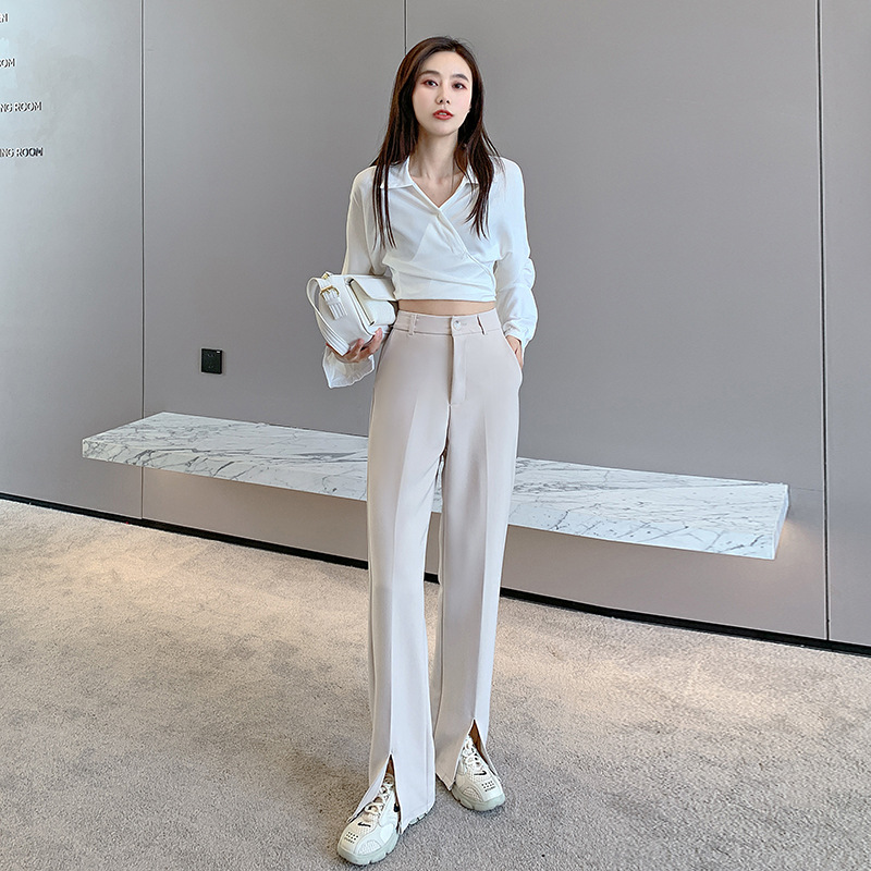 Title 5, Womens front slit suit pants, high waist, loos...