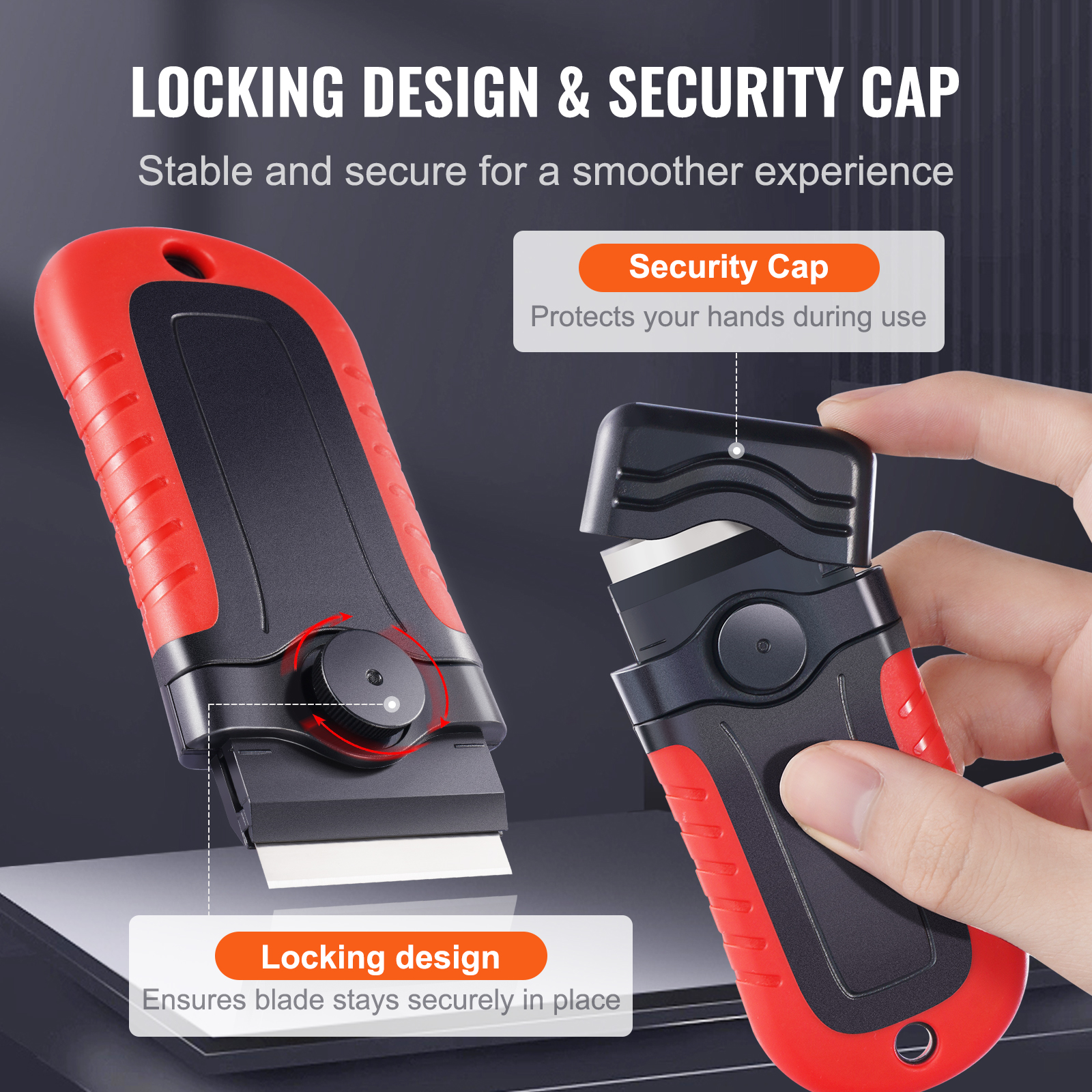 VEVOR Razor Blade Scraper Locking Scraper Tool 15 Extra Blades With Security Cap image 2