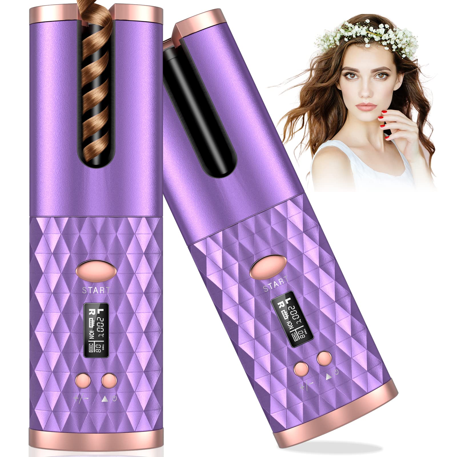 Electric Automatic Curler Wireless Curling Stick Purple - Shop at LoveMi