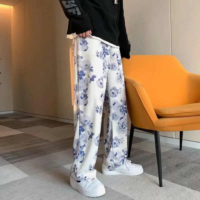 Tie-dyed Floral Wide-leg Pants Women Loose