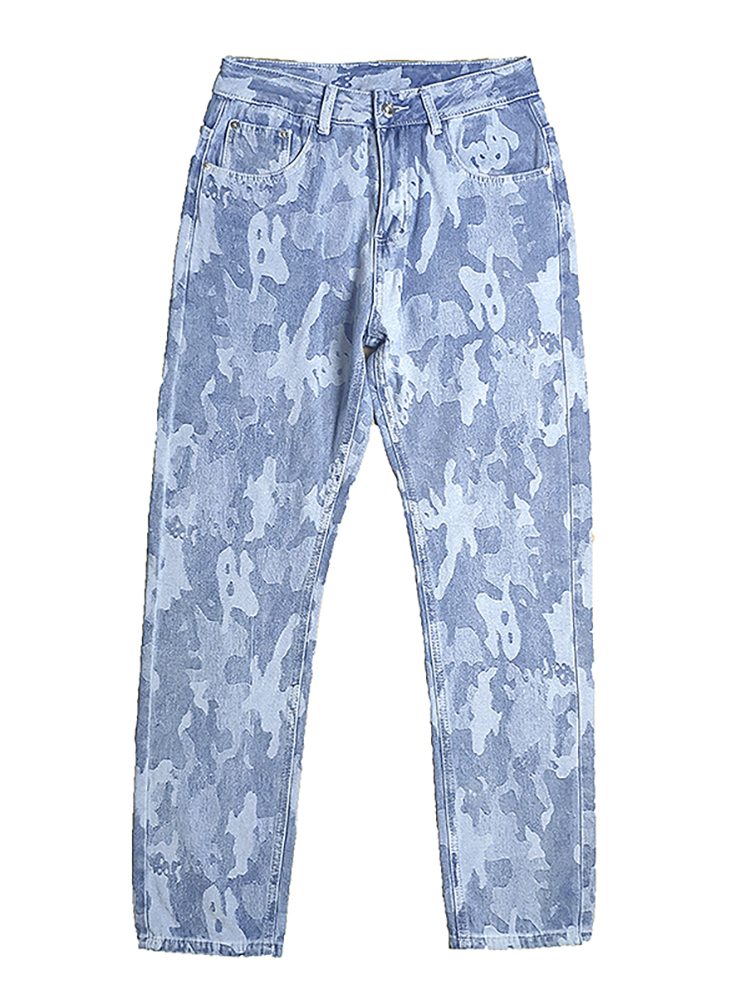 American Hip-hop Style Retro Washed Straight-leg Jeans