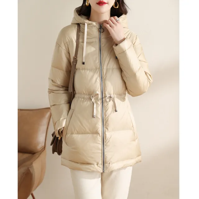 Thickened Shiny Down Women Mid length Hooded Bread Warm Jacket Trend Champagne - Shop at LoveMi