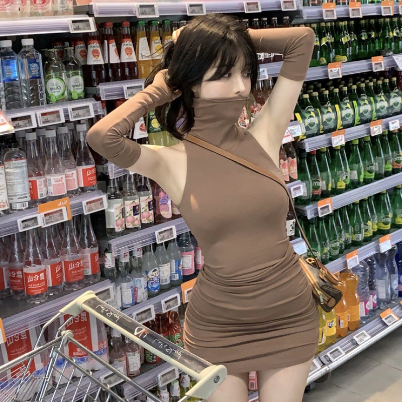 Women's Solid Color Turtleneck Tank Dress