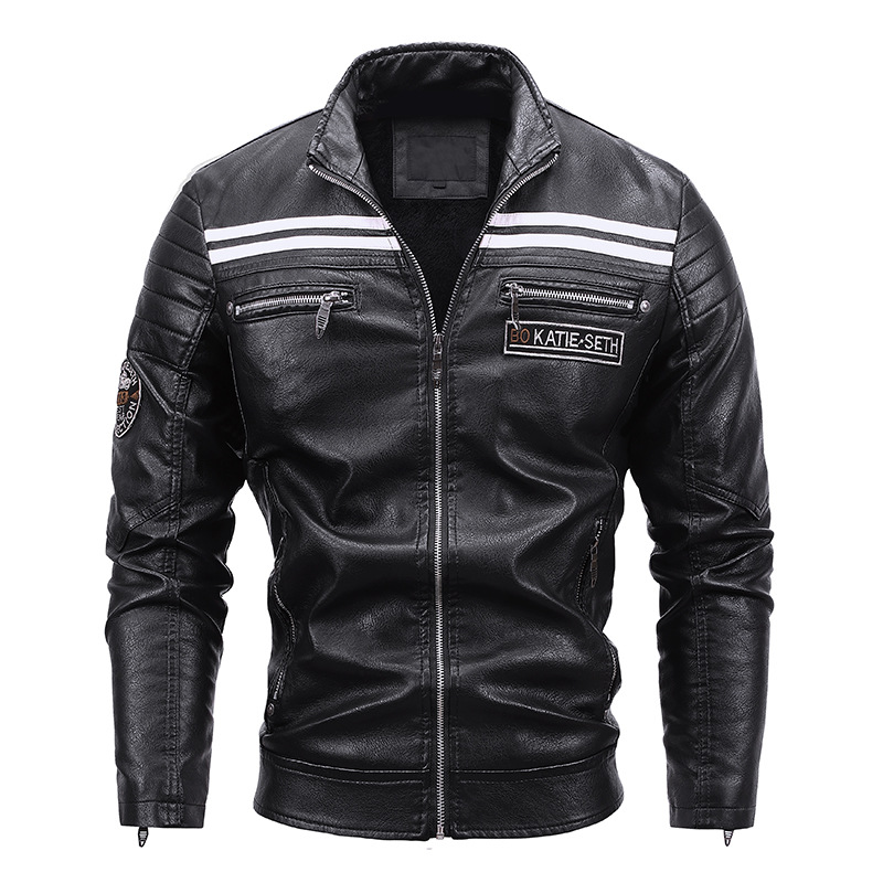 Men's European And American Motorcycle Clothing Plus Fleece Leather Jacket