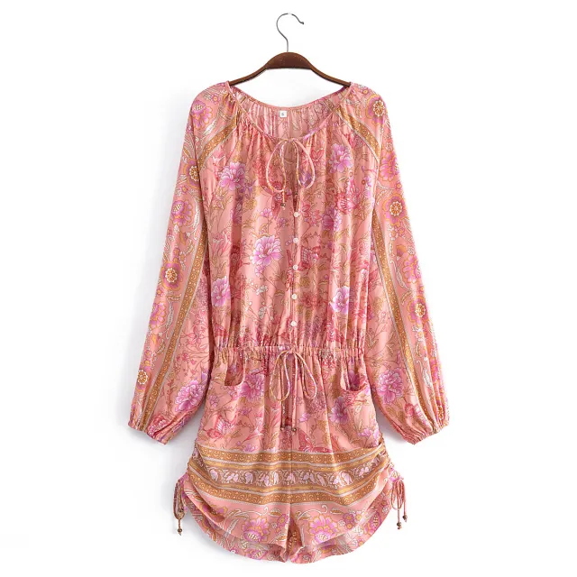 Women's New Rayon Print Positioning Tassel Elastic Waist Jumpsuit - Shop at LoveMi