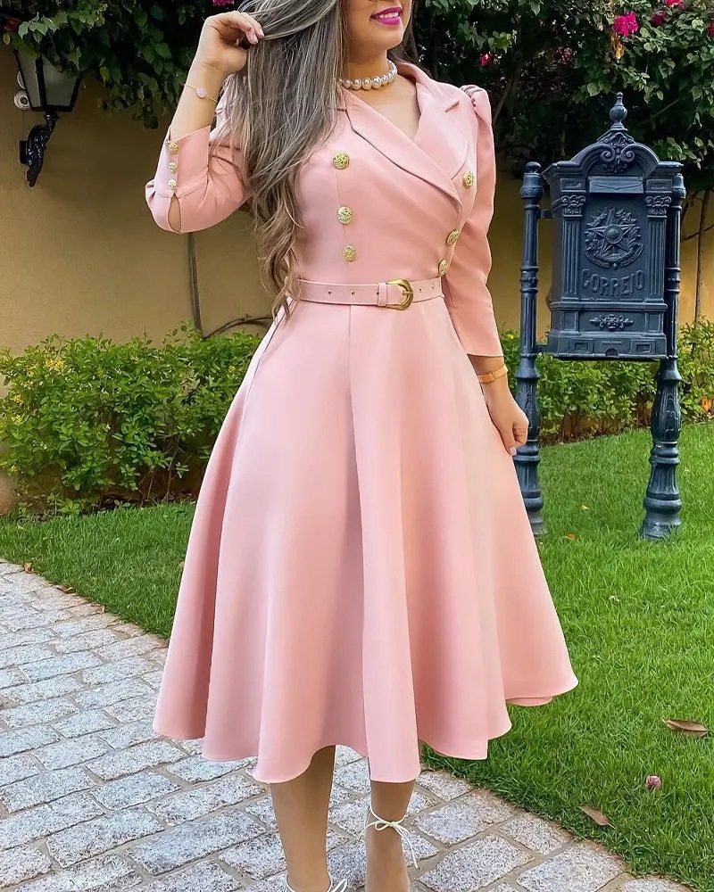 Long Lapel Pleated Strap Waistband Dress 4124e20d B344 48dc Ab39 Ff376bdf08f4