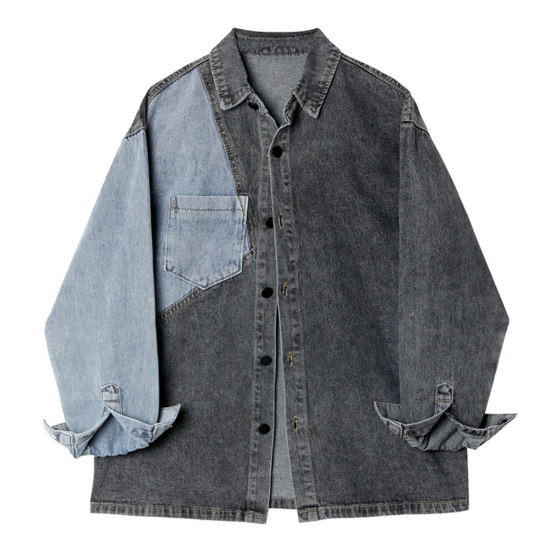 New Style Loose Design Retro Contrast Color Long-sleeved Denim Jacket