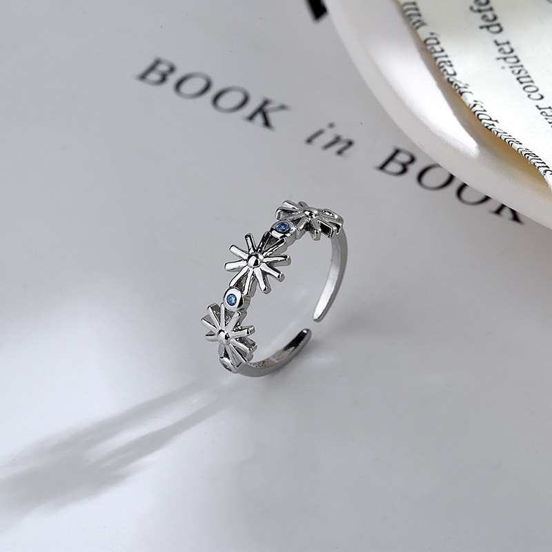 Sterling Silver Exquisite Micro-inlaid Zircon Blue Drop Double Ring