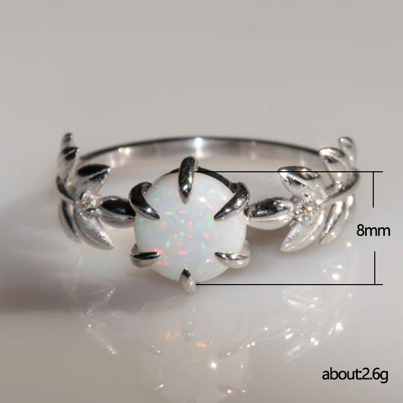Artificial Opal Synthetic Opal Simple Leaf Ring