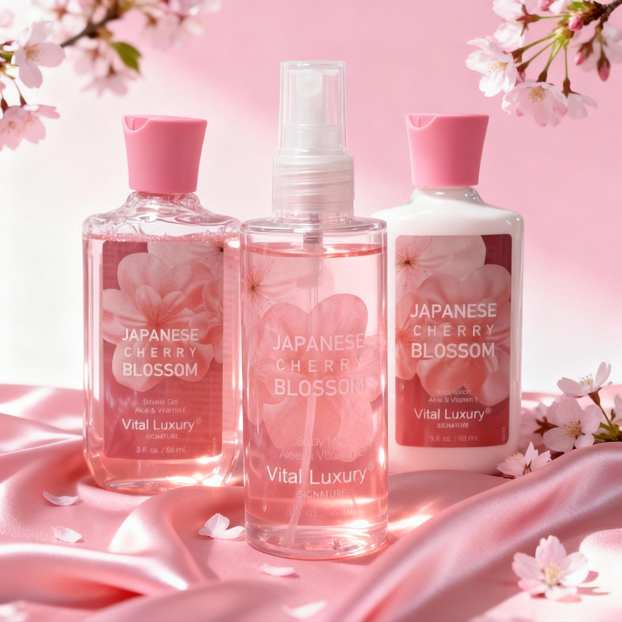 Portable 3pc Travel Body Care Kit-Cherry Blossom & Cotton Candy Fragrance-Refreshing Shower Gel, Moisturizing Lotion & Body Mist Set 4
